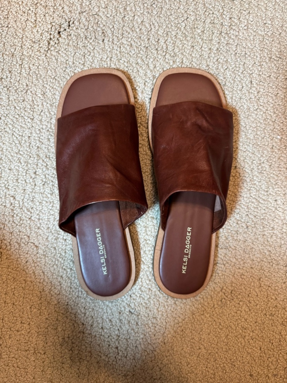 Kelsi Dagger Brown Leather Slide Sandals - Picture 2 of 7